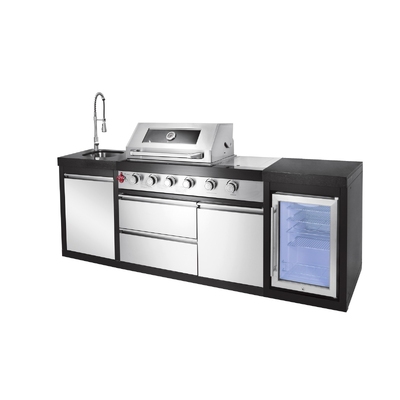 Літня Кухня BW411-SI, 2284x583x900 мм, Art Flame, Система безпеки газ/полум’я, 1 шафа з мийкою та краном, Газовий Гриль, Винний Холодильник