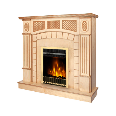 Електричний камін Amsterdam Wood & Gala Gold, Art Flame, 1120x1150x300 мм, 2000 Вт, термостат, 5 рівнів яскравості полум’я, таймер