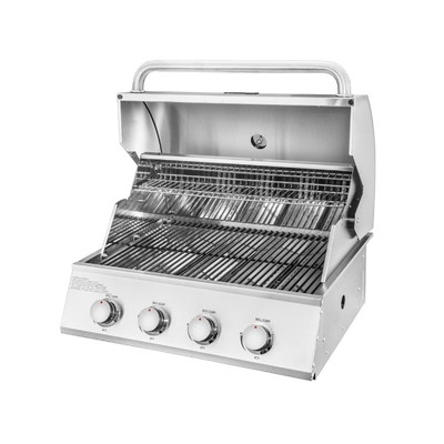 Газовий гриль ERB400R, 690x630x520 мм, Art Flame, Система безпеки газ/полум’я, Зовнішнє LED-підсвічування передньої панелі, Легке складання, 1 термометр, 1 ручка кришки, 1 решітка для підігріву